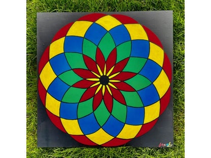 Optical Illusion Mandala on Birch Plywood Wood Burned Wall Art - East West Art Creations