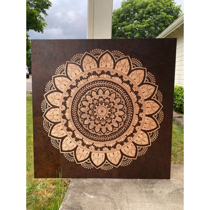 Framed Big Mandala Handmade Wood Burned Art on Birch Plywood - East West Art Creations