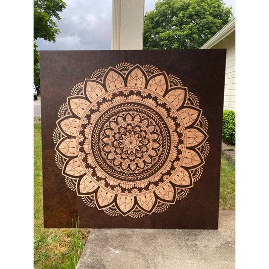 Framed Big Mandala Handmade Wood Burned Art on Birch Plywood - East West Art Creations