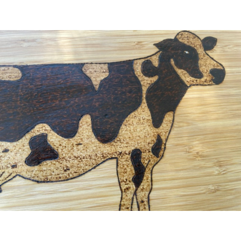 MOO-MOO I LOVE YOU Bamboo Cutting Board Wood Burned Kitchen Decor - East West Art Creations