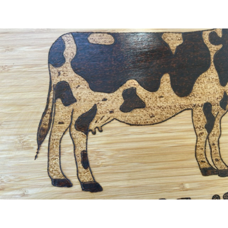 MOO-MOO I LOVE YOU Bamboo Cutting Board Wood Burned Kitchen Decor - East West Art Creations