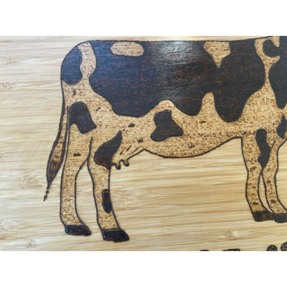 MOO-MOO I LOVE YOU Bamboo Cutting Board Wood Burned Kitchen Decor - East West Art Creations