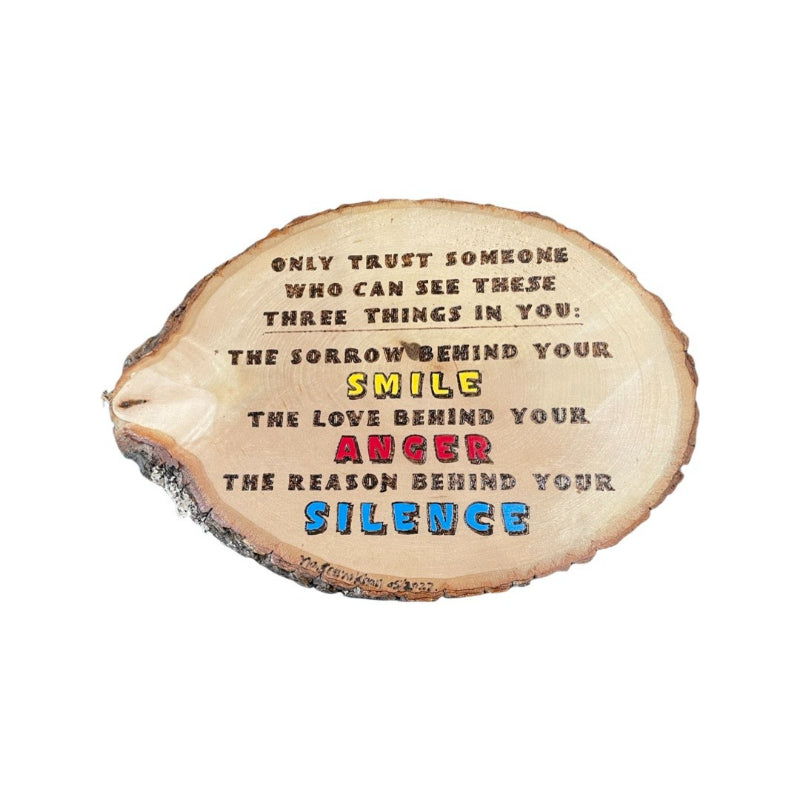 Thought Provoking Quote About Smile, Anger, Silence Wood Burned Wall Art - East West Art Creations