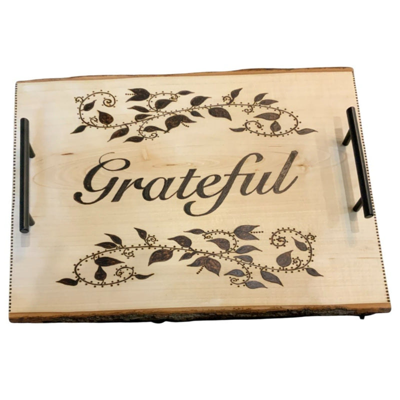 Grateful with Vines Butter Board or Charcuterie Board Wood Burned Art - East West Art Creations