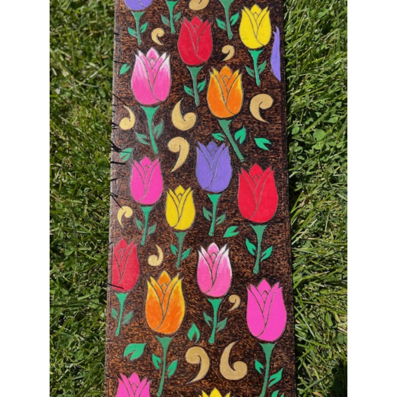 Friends of the Garden Tulips Garden Acrylic Paint on White Plywood Wood Burning Art - East West Art Creations