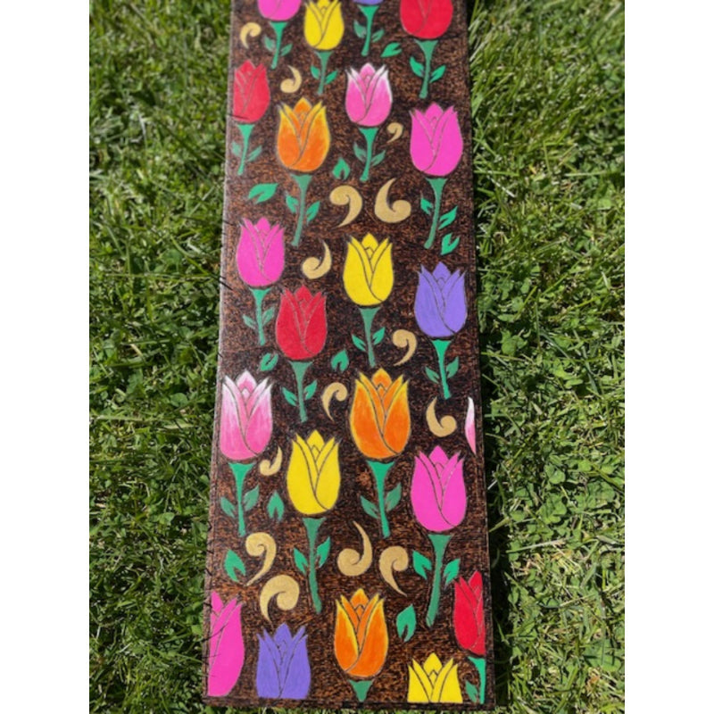Friends of the Garden Tulips Garden Acrylic Paint on White Plywood Wood Burning Art - East West Art Creations