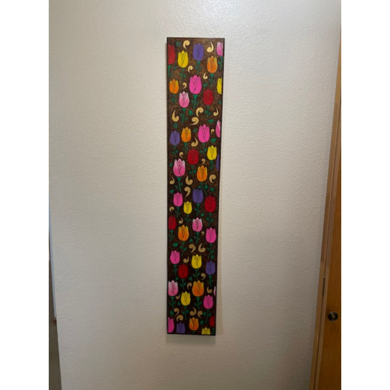 Friends of the Garden Tulips Garden Acrylic Paint on White Plywood Wood Burning Art - East West Art Creations