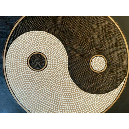 Yin Yang Wood Burned Dot Art Acrylic Paint Dot Art with backing for Wall Hanging - East West Art Creations